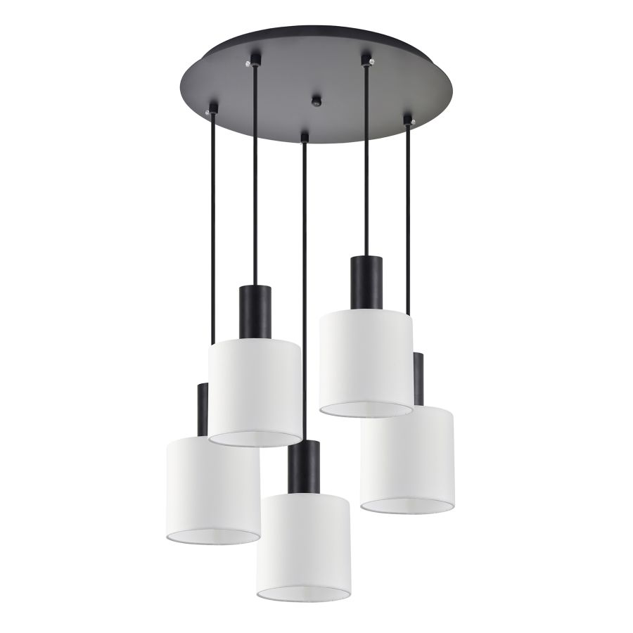 SE21-BL-4-5BL-SH1 ADEPT TUBE Black Pendant White Fabric Shade+ HOMELIGHTING 77-8510