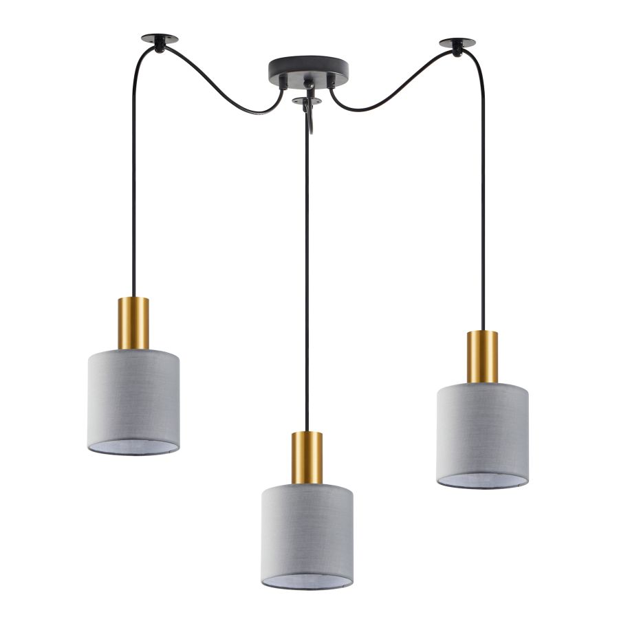 SE21-GM-4-BL3-SH2 ADEPT TUBE Gold Matt Pendant Grey Fabric Shade+ HOMELIGHTING 77-8605