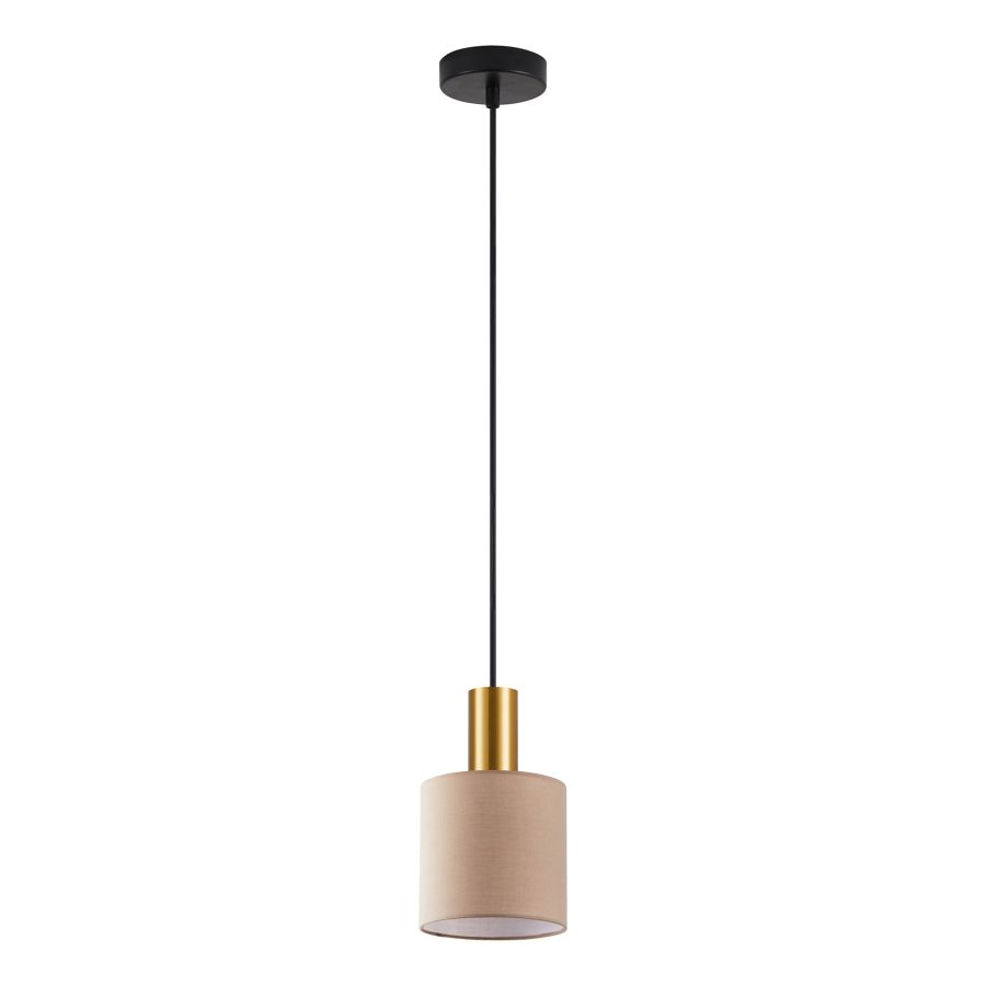 SE21-GM-4-SH3 ADEPT TUBE Gold Matt Pendant Brown Fabric Shade+ HOMELIGHTING 77-8610