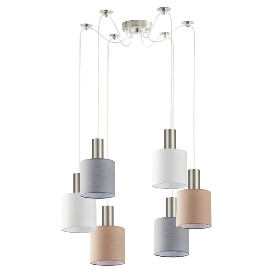 SE21-NM-4-BL6-SH12 ADEPT FLEX Nickel Matt Pendant White, Grey, Brown Fabric Shade+ HOMELIGHTING 77-8933