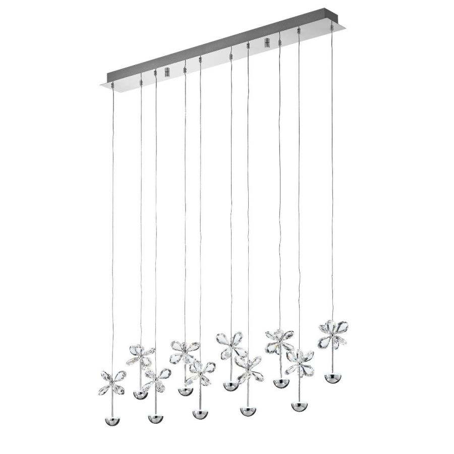 Φωτιστικό Κρεμαστό  Ράγα 87cm Led 10x2,w 3000K 2700lm Χρωμέ / Διάφανα Κρύσταλλα Eglo Pianopoli 93663