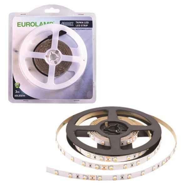 ΤΑΙΝΙΑ LED 3 ΜΕΤΡΩΝ 6W + DRIVER 12V 4000K IP20 BLISTER VALUE Eurolamp 147-70010