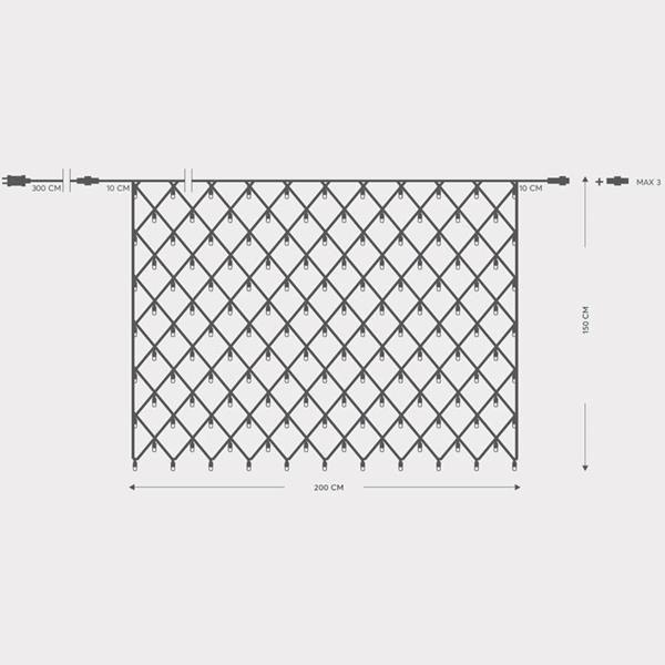 ΔΙΧΤΥ, 240 LED 3mm, 31V, ΕΠΕΚΤΑΣΗ ΩΣ 3, ΜΕ ΜΕΤΑΣΧΗΜΑΤΙΣΤΗ, ΠΡΟΕΚΤΑΣΗ ΠΑΡΟΧΗΣ 300cm,ΠΡΑΣΙΝΟ ΚΑΛΩΔΙΟ,ΘΕΡΜΟ ΛΕΥΚΟ LED,200x150cm,ΙΡ44 600-11381