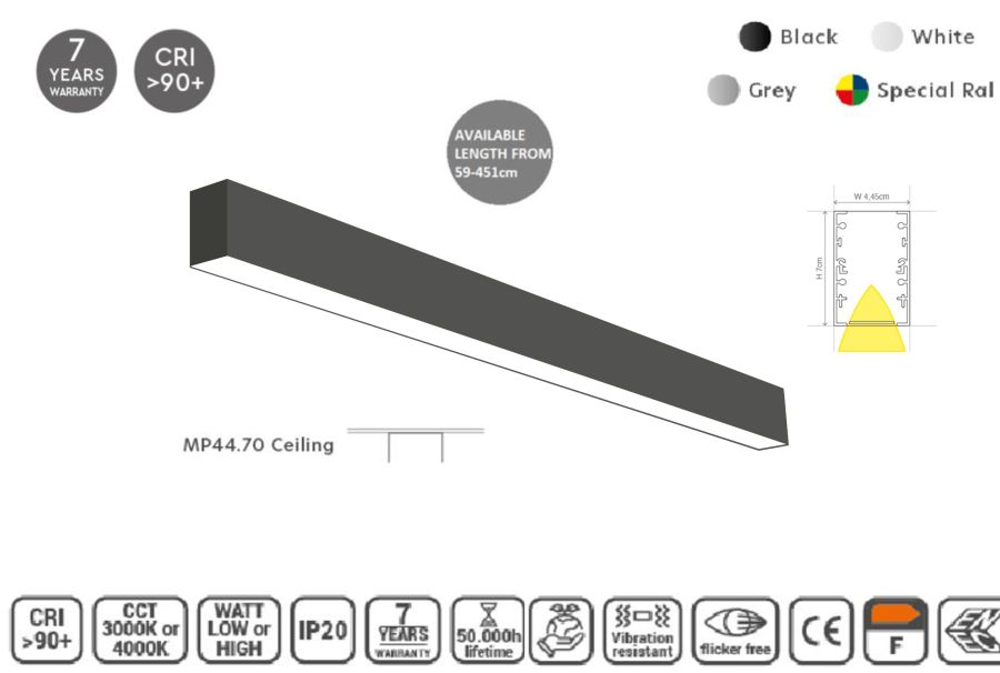 MP44.70C-059-S-3-O-OF-BL Linear Profile Lighting Ceiling 44.5x70mm 59cm HOMELIGHTING 77-12154