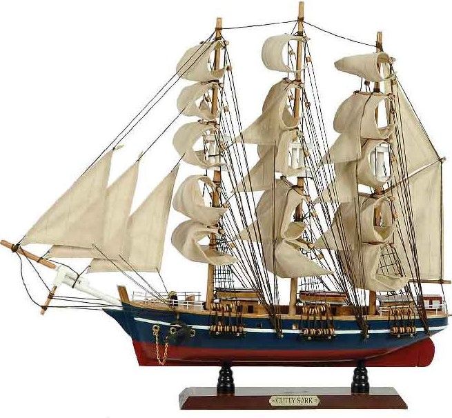 Ξύλινο Καράβι Ιστιοφόρο Cutty Sark 90x17xH75cm Χρώμα Μπλε-Κόκκινο 31115