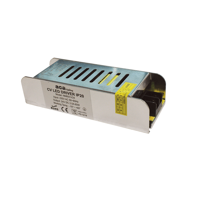 METAL CV LED DRIVER 60W 230V AC-24V DC 2.5A IP20 WITH TERMINAL ACA NM60CV24