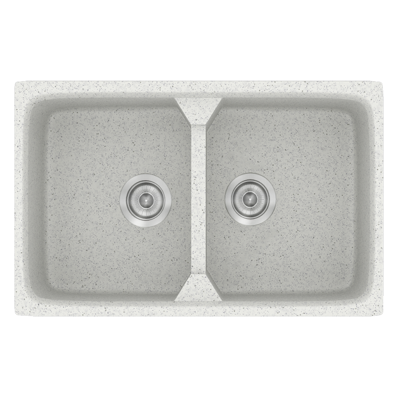 Νεροχύτης Κουζίνας Συνθετικός 78*51 εκ.2 Γούρνες Granite White Ένθετος Eρμάριο 80 εκ.Sanitec Modern 318 