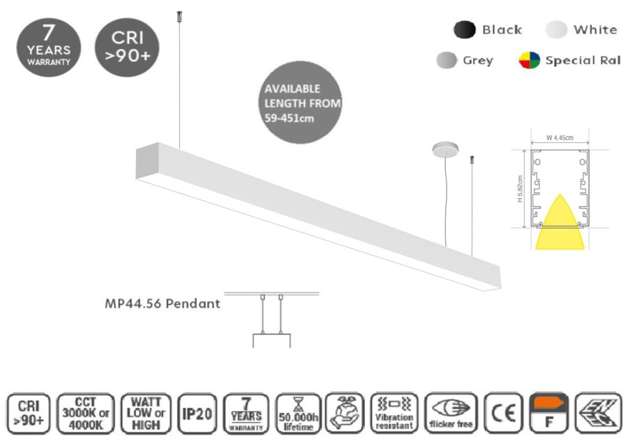 MP44.56P-451-S-3-O-OF-WH Linear Profile Lighting Ceiling 44.5x56mm 423cm HOMELIGHTING 77-22516