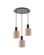 SE21-BL-4-3BL-SH3 ADEPT TUBE Black Pendant Brown Fabric Shade+ HOMELIGHTING 77-8523