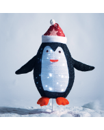 "PENGUIN DECORATION", 40 LED, ΜΕΤΑΛΛΙΚΟ+ΠΑΝΙΝΟ, ΜΠΑΤ. (3xAA), TIMER, CW,IP44, 66x32x72cm, Φ22x32cm ACA X07402165