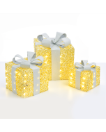 SET "GOLD SILK GIFT BOX, SILVER BOW"  90(20+30+40) WW MINI LED ΛΑΜΠ. ΜΠΑΤ. 3*3ΑΑ IP20 18,24,30CM ACA X1190115