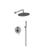 Shower Set Εντοιχισμού Μπαταρία 2 σημείων,Κεφαλή Φ250mm, Βραχίονας, Τηλέφωνο Ντουζ, Σπιράλ, Επιτοίχειο στήριγμα Orabella Terra Gun Metal Light 10312