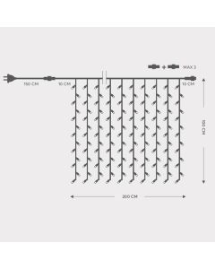 ΚΟΥΡΤΙΝΑ, 200 LED 5mm, 230V, ΕΠΕΚΤΑΣΗ ΕΩΣ 5, ΠΡΟΕΚΤΑΣΗ ΠΑΡΟΧΗΣ 150cm, ΠΡΑΣΙΝΟ  ΚΑΛΩΔΙΟ, ΚΑΟΥΤΣΟΥΚ, ΛΕΥΚΟ LED, 200x100cm, ΙΡ44 600-11115