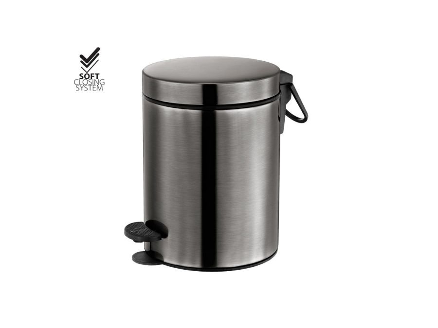 Χαρτοδοχείο 5lt  Χρώμα Brushed Gun Metal Chrome Soft Closιng Sanco Waste Bins 90680-AB23