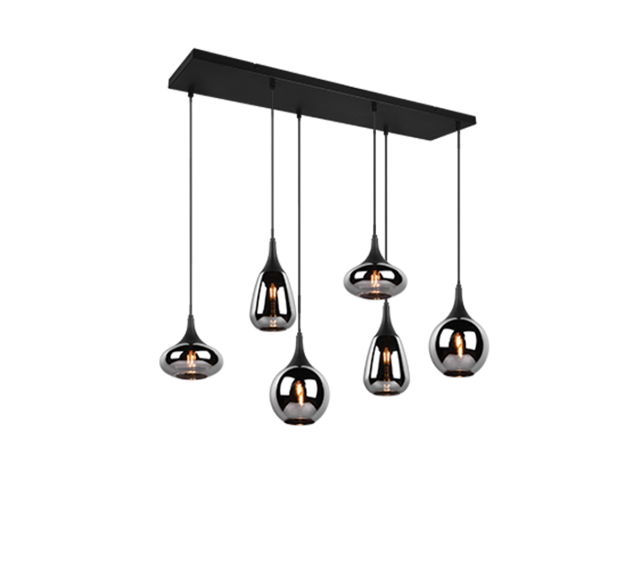 Φωτιστικό Κρεμαστό L93xH300cm Εξάφωτο 6xE14 Μελί Black Mat Trio Lighting Lumina 317000632